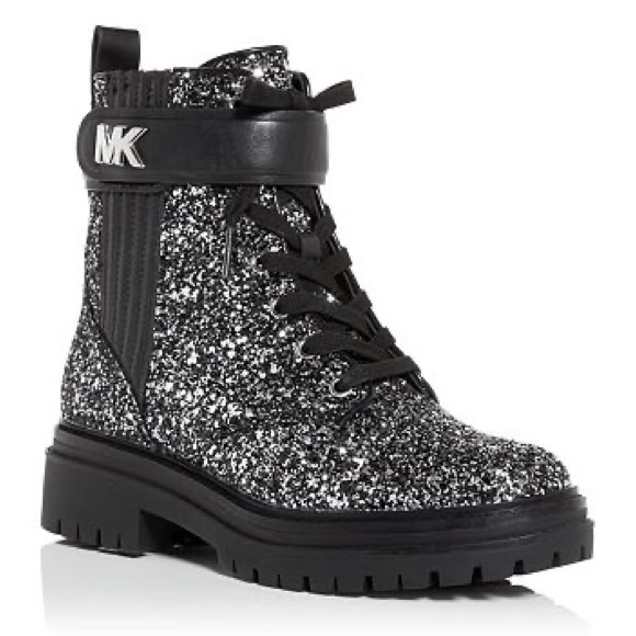 🔥🔥🔥NEW Michael Kors Stark Glitter Lace Up Combat Boots - Picture 2 of 8